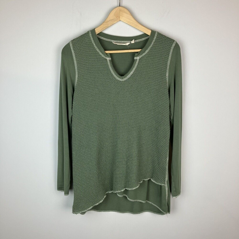 Soft surroundings women’s Hallie Henley shirt blouse green asymmetrical hem XS